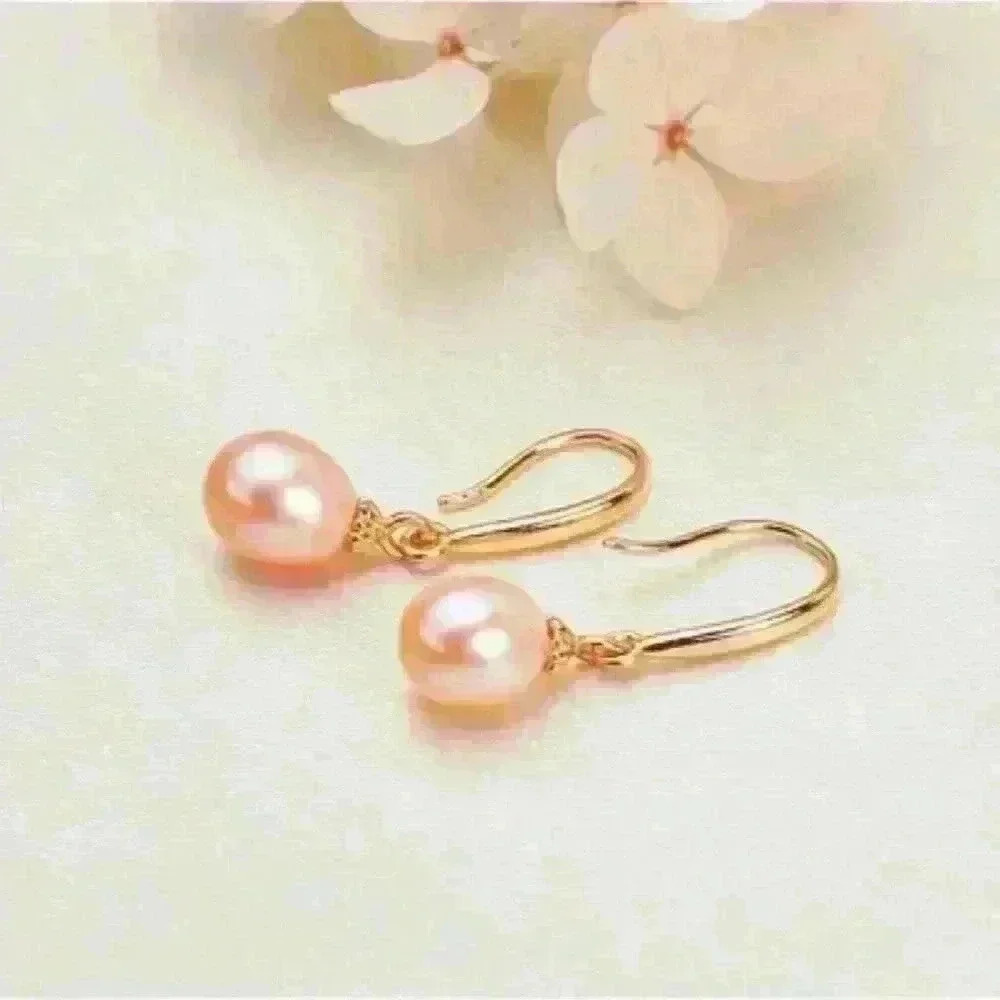 Pastel Pink Natural Freshwater Pearl Earrings in Gold Hook - Dainty